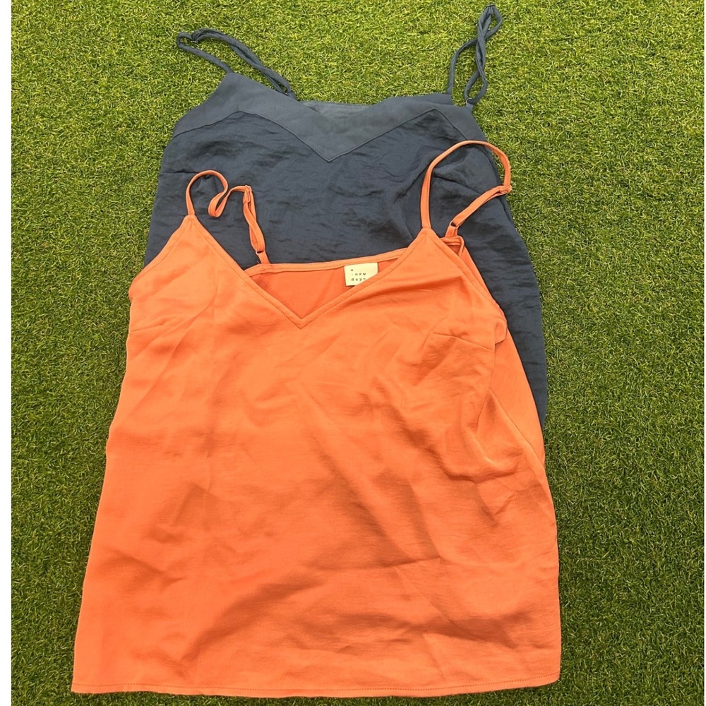 A New Day Womens V-Neck Camisole Bundle Orange Navy Blue Size S Lot of 2